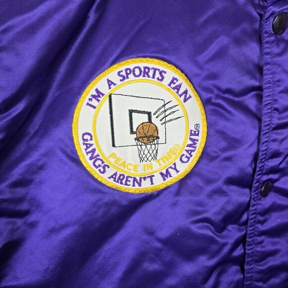 Vtg 80's Los Angeles Lakers Satin Starter Jacket Size Large W/ Anti-Gang Patches - Picture 5 of 14